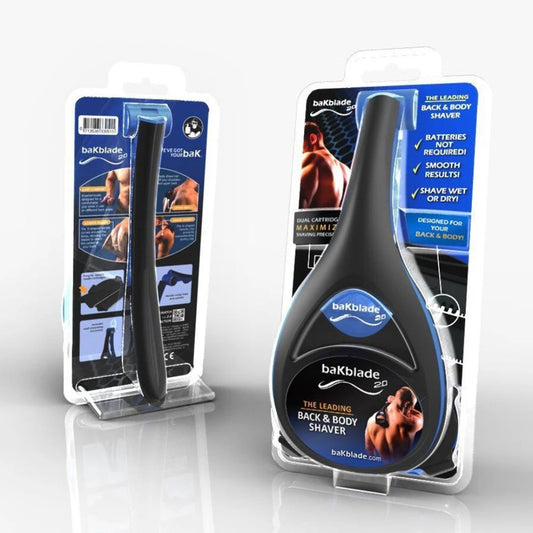 bakblade back and body shaver with packaging on a white background