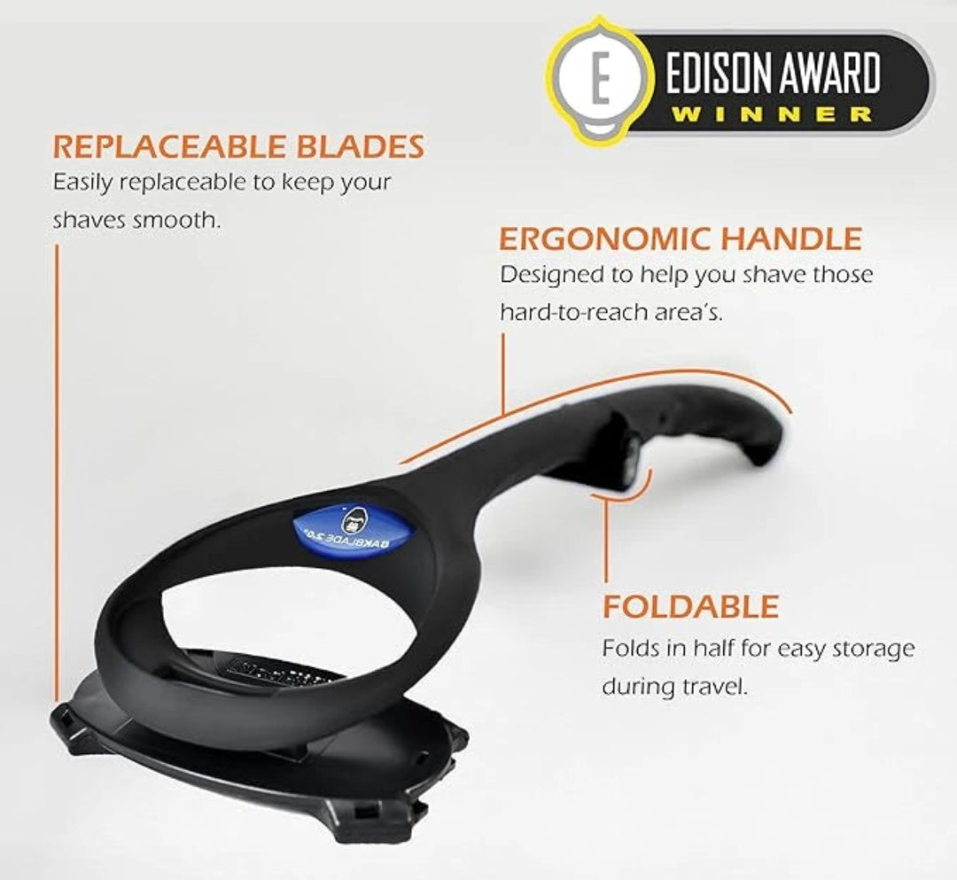 Shaving device with features highlighted on a gray background