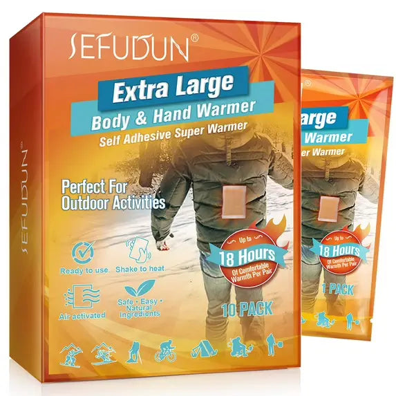 Sefudun Body & Hand Warmers – 10 Pieces  | Shake to Activate | Provides Up to 18 Hours of Heat | Self-Adhesive for Easy Use