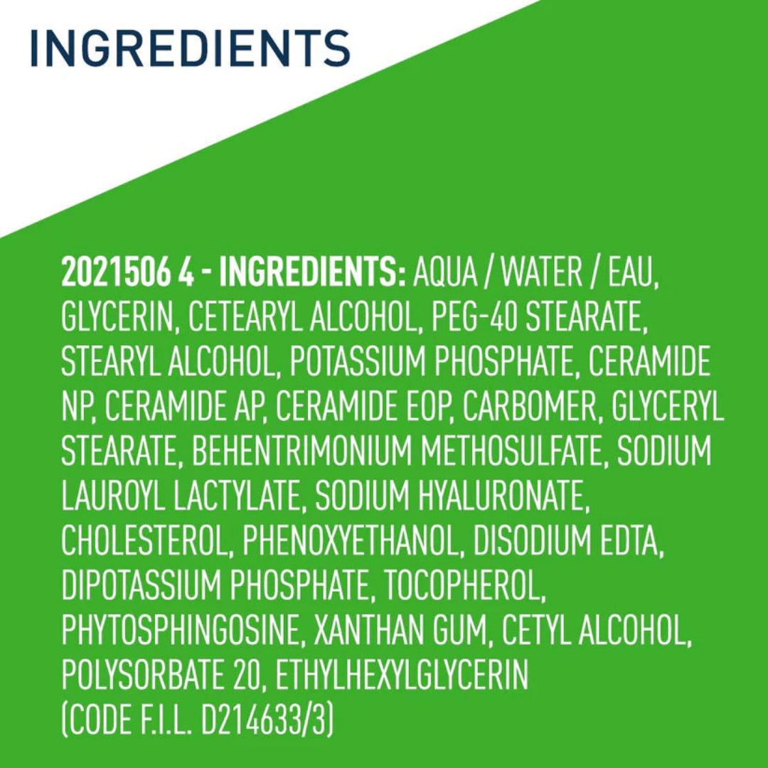 List of ingredients on a green background with 'INGREDIENTS' at the top.