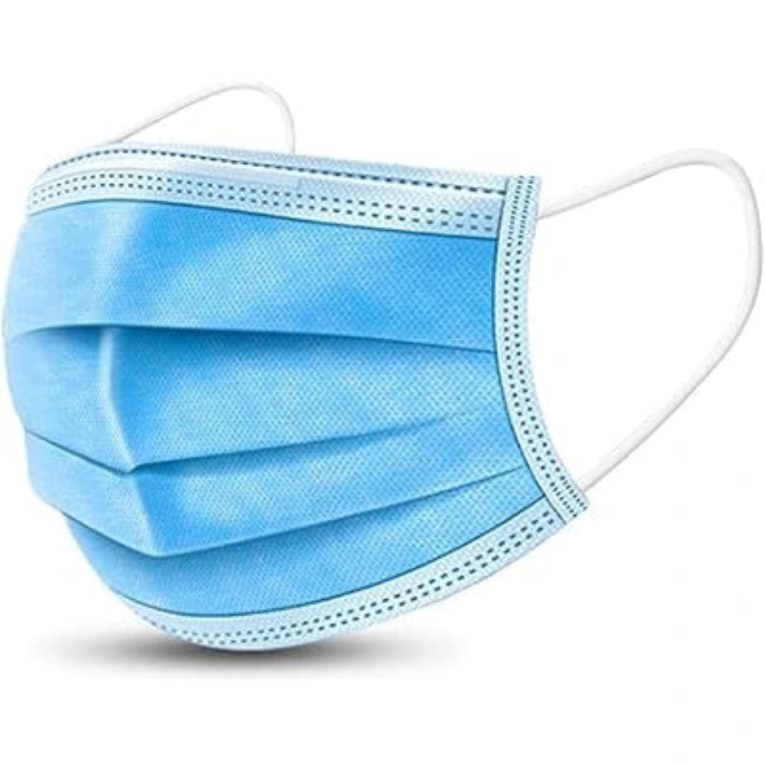 Blue surgical mask on a white background