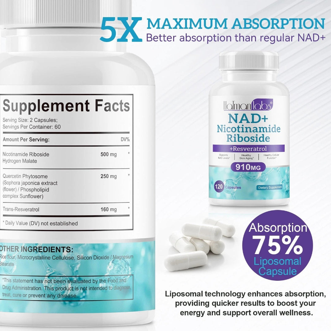 Supplement bottle with label and capsules on a light gray background