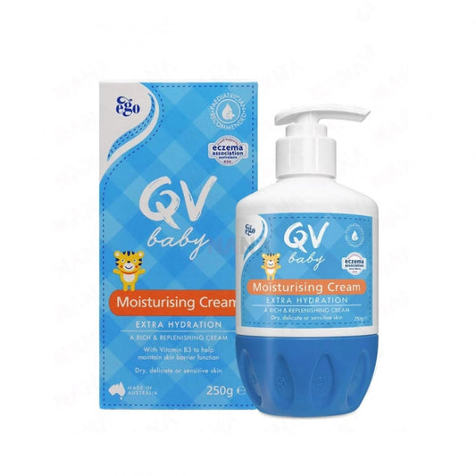 QV Baby moisturizing cream with packaging on a white background