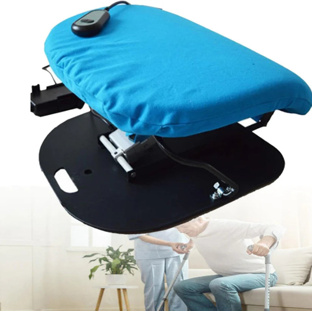Blue footrest with black base on a white background