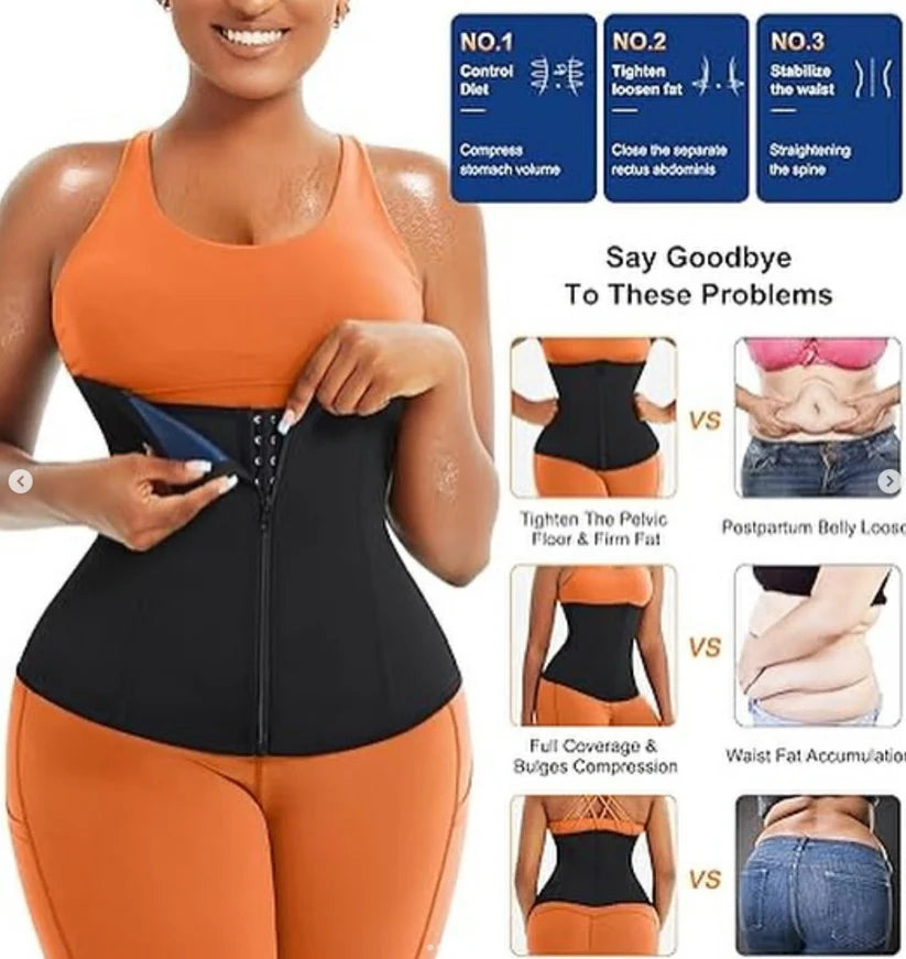 High Compression Waist Trainer – Sweat Belt with Zipper & 3-Level Hook Closure for Fat Loss and Tummy Control