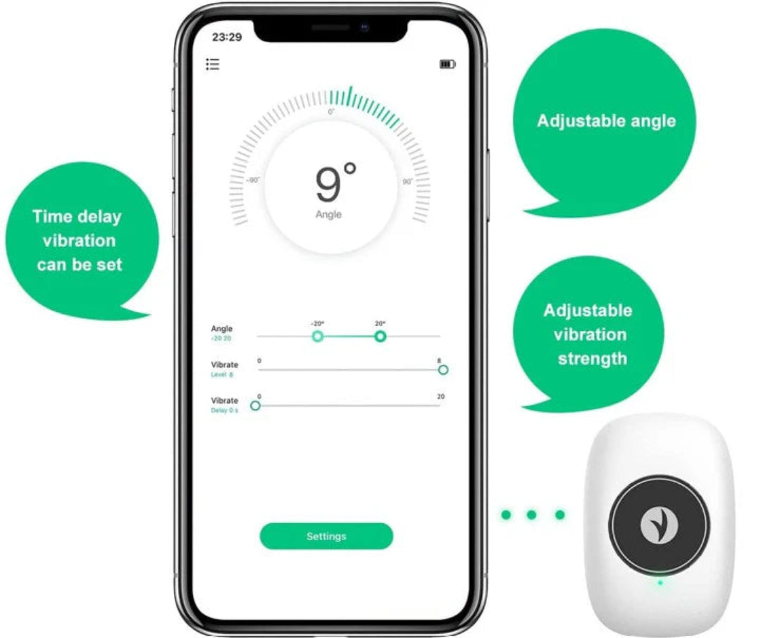 Smart Posture Trainer – Strapless Vibration Reminder with USB Rechargeable Sensor for Posture Correction
