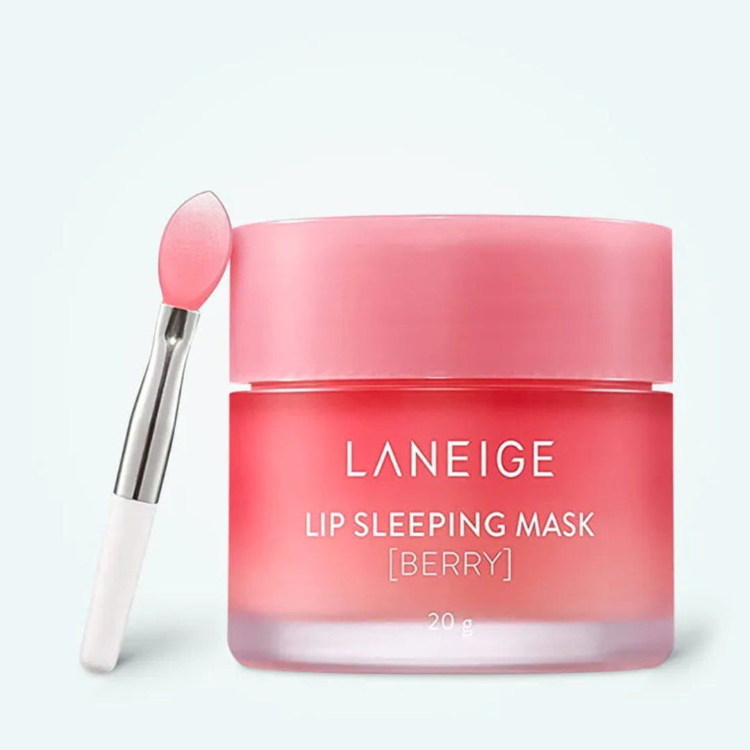 Laneige lip sleeping mask with a applicator on a light gray background