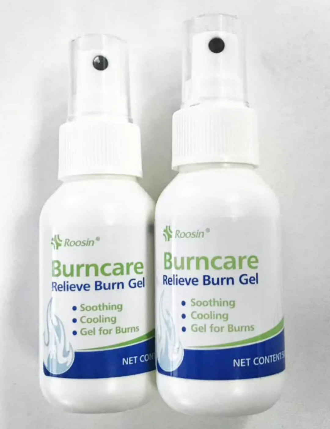 Two bottles of Burncare Relieve Burn Gel on a white background