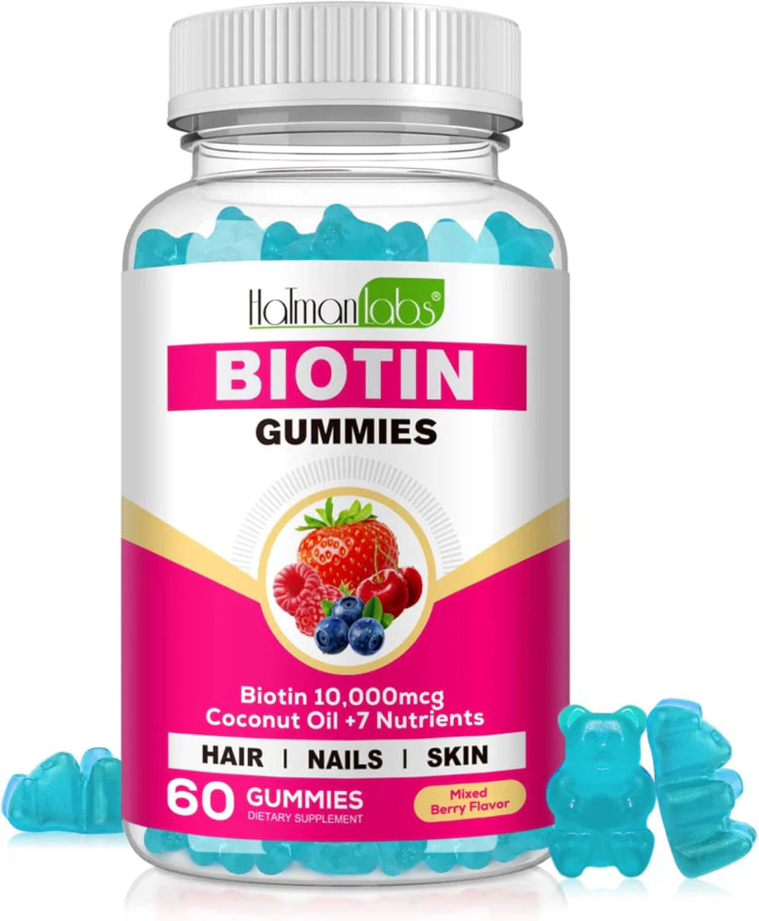 Biotin Gummies with blue gummy bears 