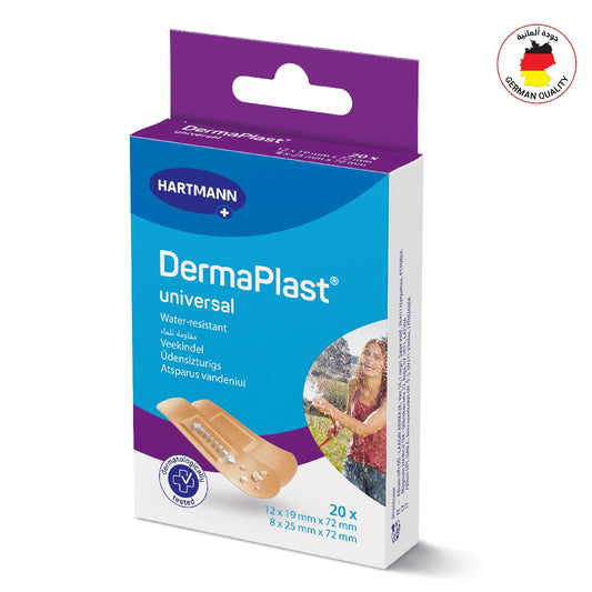 Hartmann DermaPlast universal bandage packaging on a white background