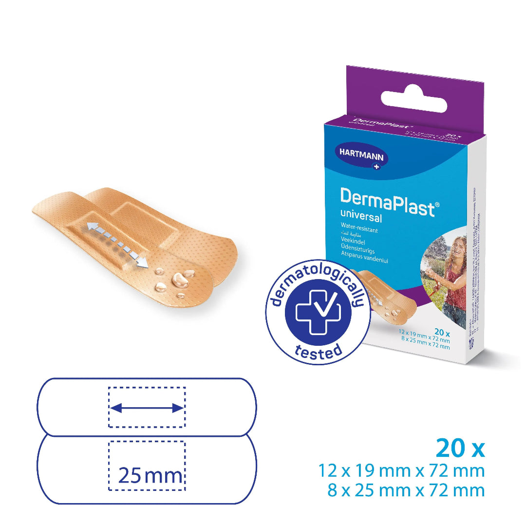 Hartmann DermaPlast bandage packaging with a single bandage on a white background