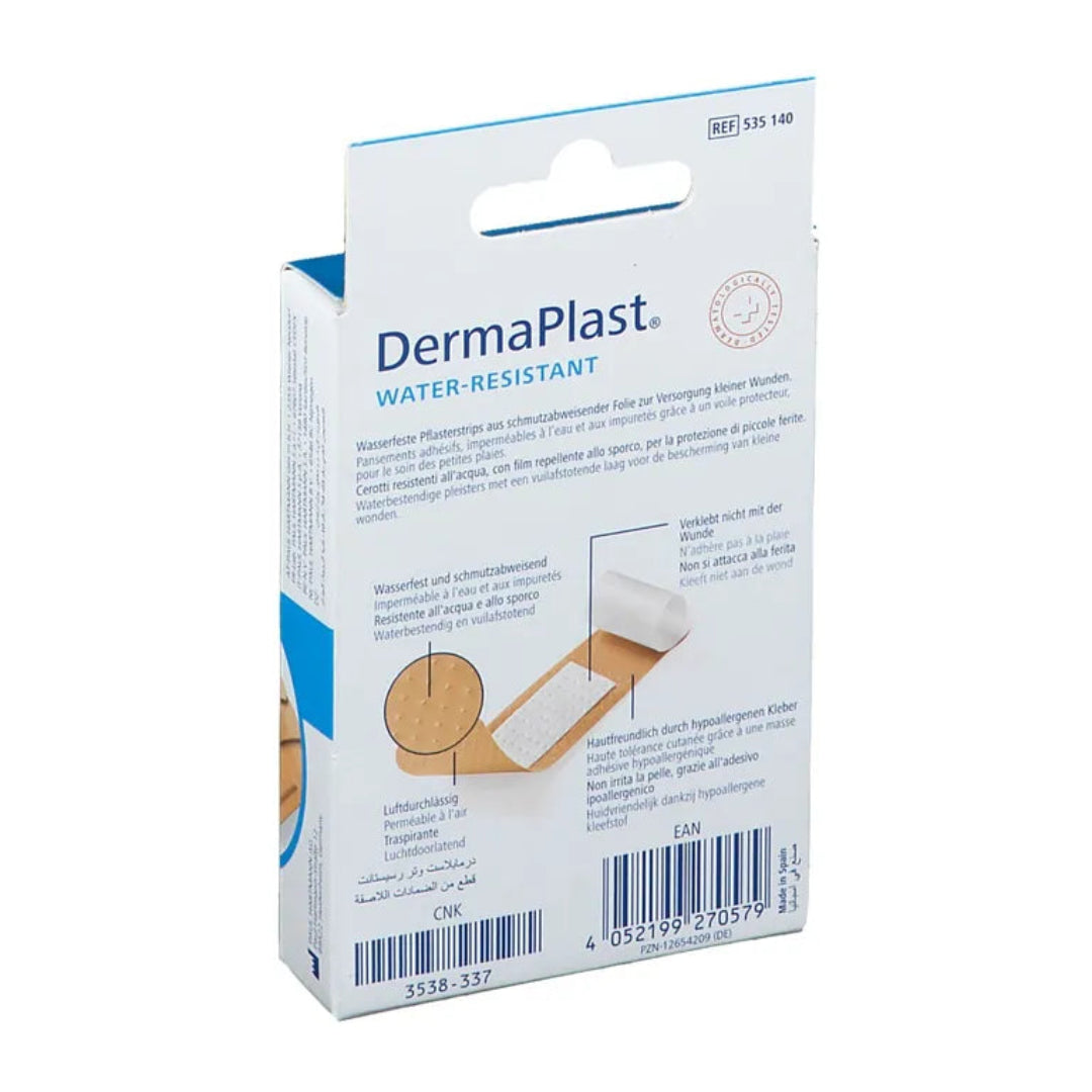 DermaPlast water-resistant bandage packaging on a white background