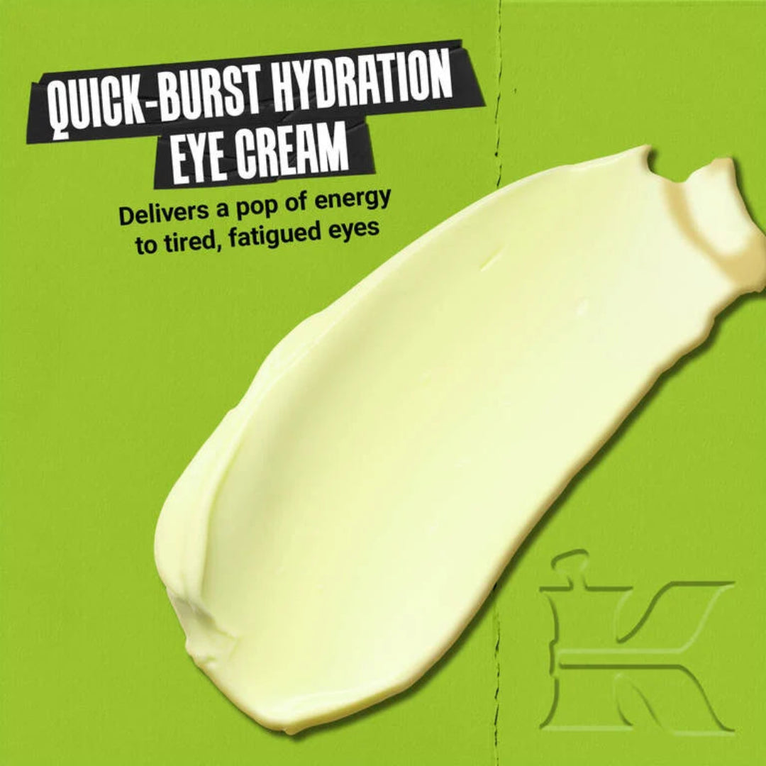 Eye cream packaging with text on a green background