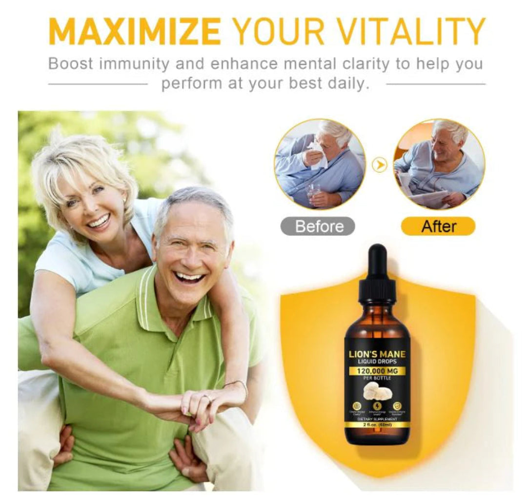 Advertisement for a supplement bottle with text 'Maximize Your Vitality' and before-and-after images of an elderly couple.
