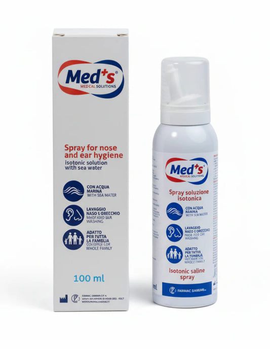 Med's spray for nose, ear, hygiene with packaging on a white background