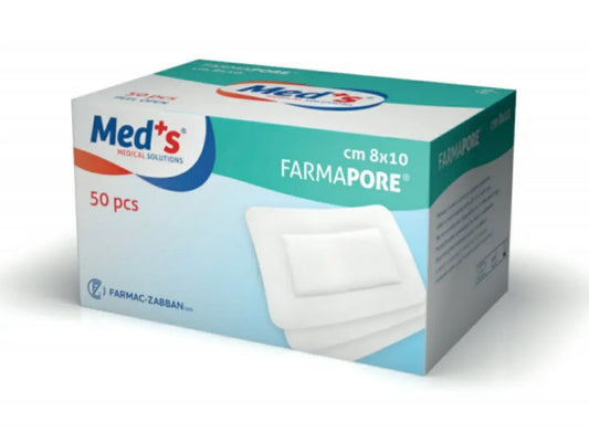 Box of Med's Farmapore medical pads on a white background