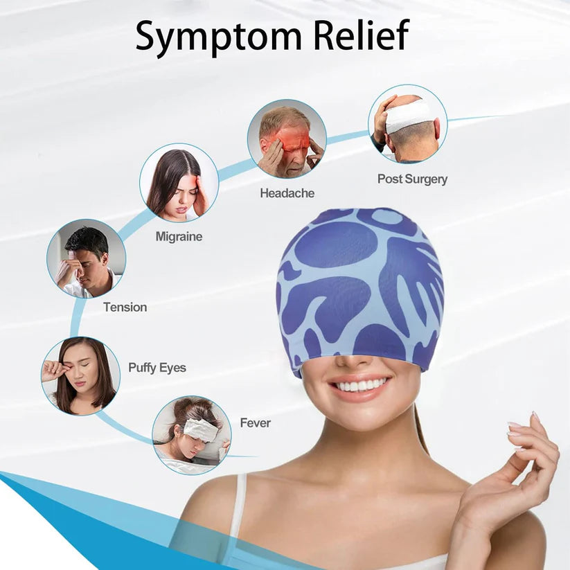 Migraine Relief Cap – Hot & Cold Gel Head Wrap for Headaches, Puffy Eyes, Sinus & Stress Relief