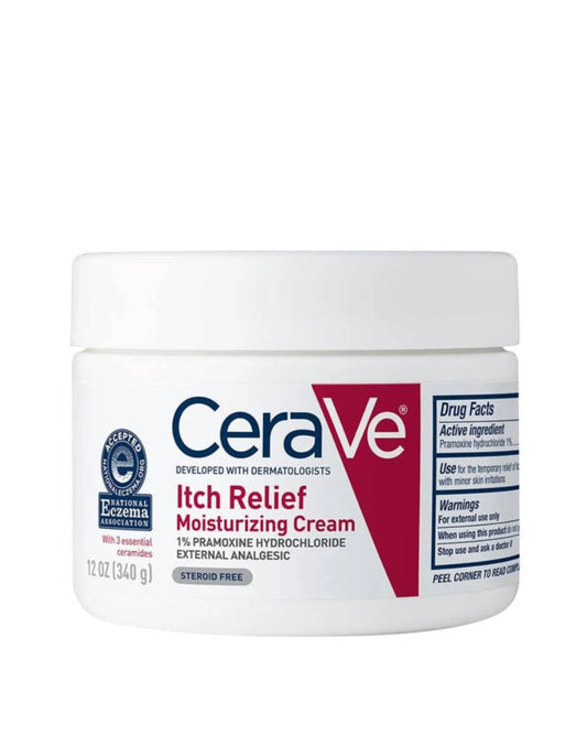 CeraVe Itch Relief Moisturizing Cream jar on a white background