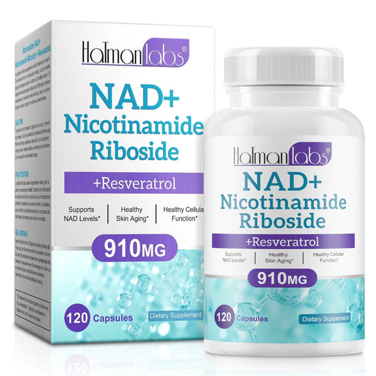 Hallman Labs NAD+ Nicotinamide Riboside supplement bottle and packaging on a white background