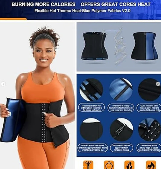 High Compression Waist Trainer – Sweat Belt with Zipper & 3-Level Hook Closure for Fat Loss and Tummy Control