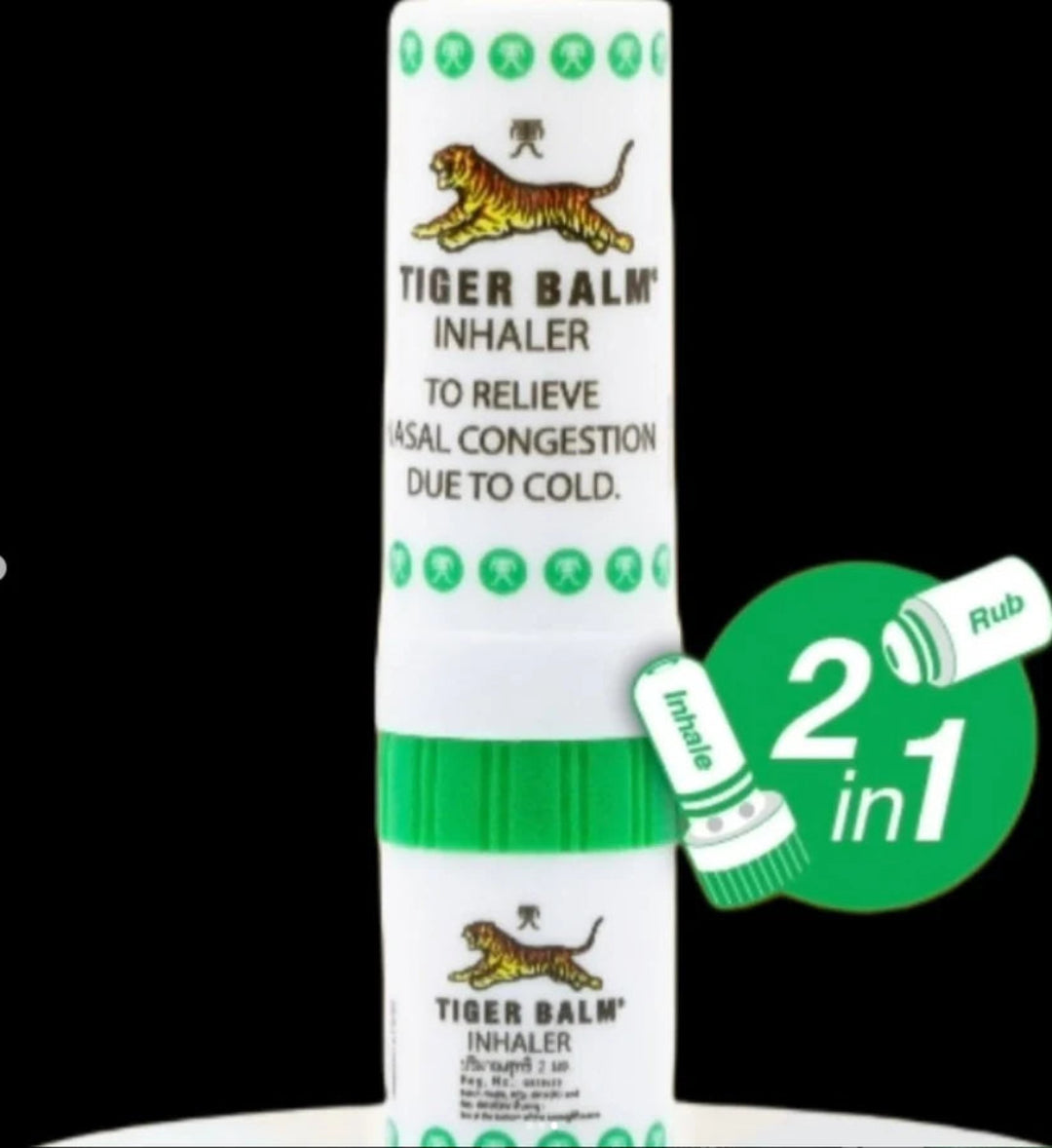 Tiger Balm Inhaler packaging with branding and text on a white background