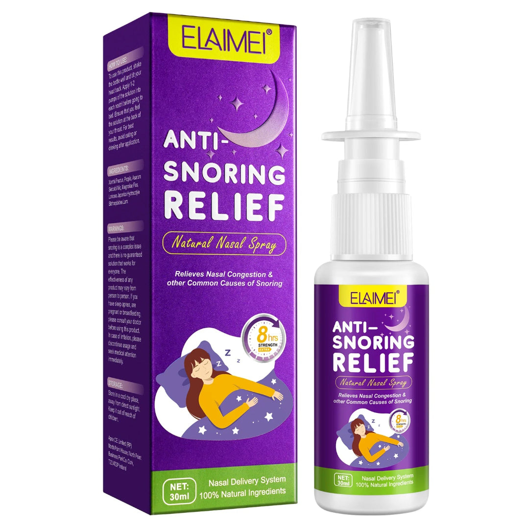 Elaimei Anti Snoring Relief spray and packaging on a white background