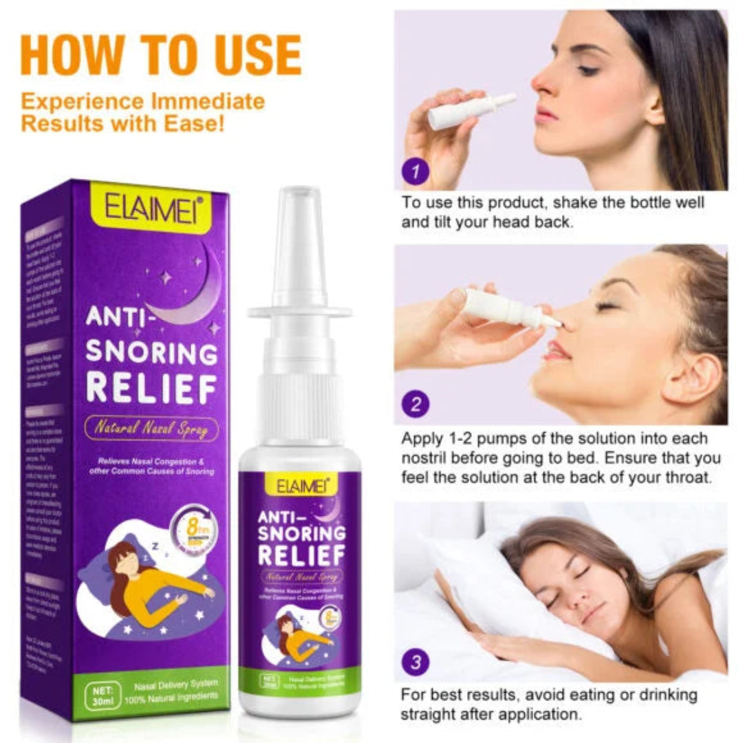 Elaimei Anti-Snoring Relief product with usage instructions on a white background