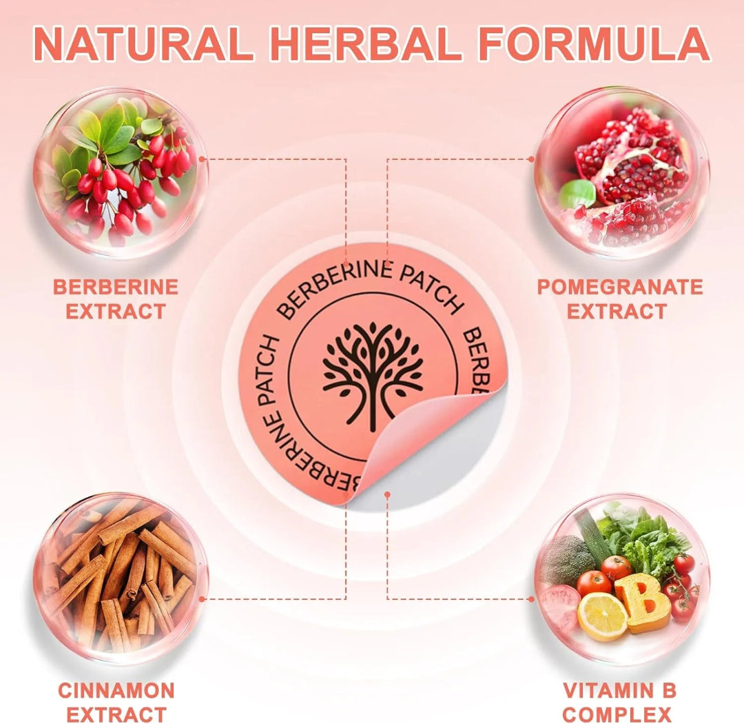 Berberine Patch with natural herbal ingredients on a pink background