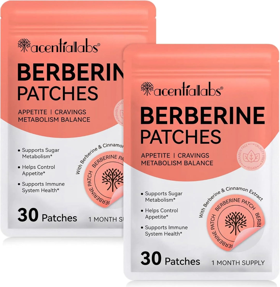 Two packages of acentialabs Berberine Patches on a white background