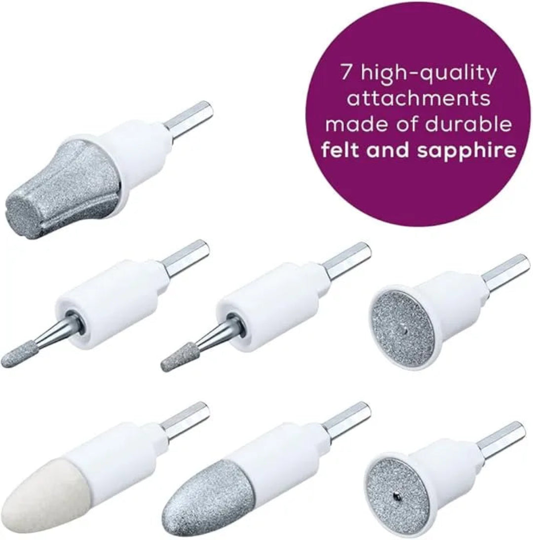 Set of 7 high-quality attachments made of durable felt and sapphire on a white background.
