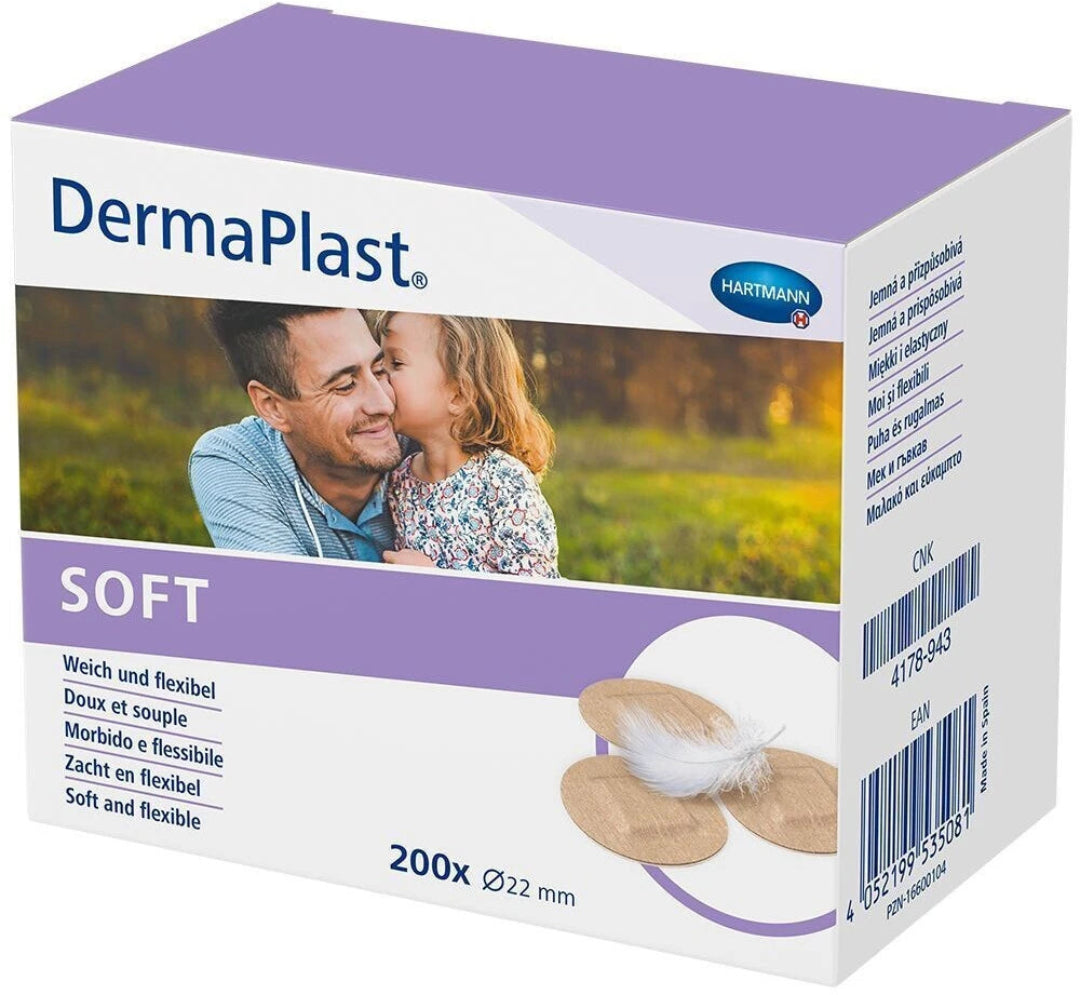 DermaPlast soft bandages packaging with a man and child on a field background