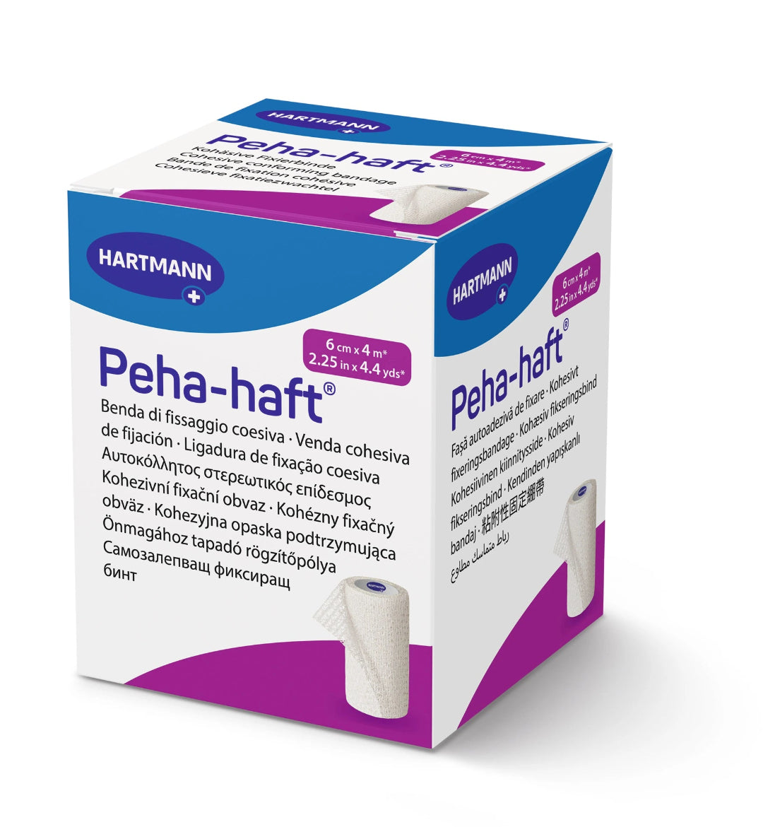 Box of Peha-haft adhesive bandage by Hartmann on a white background