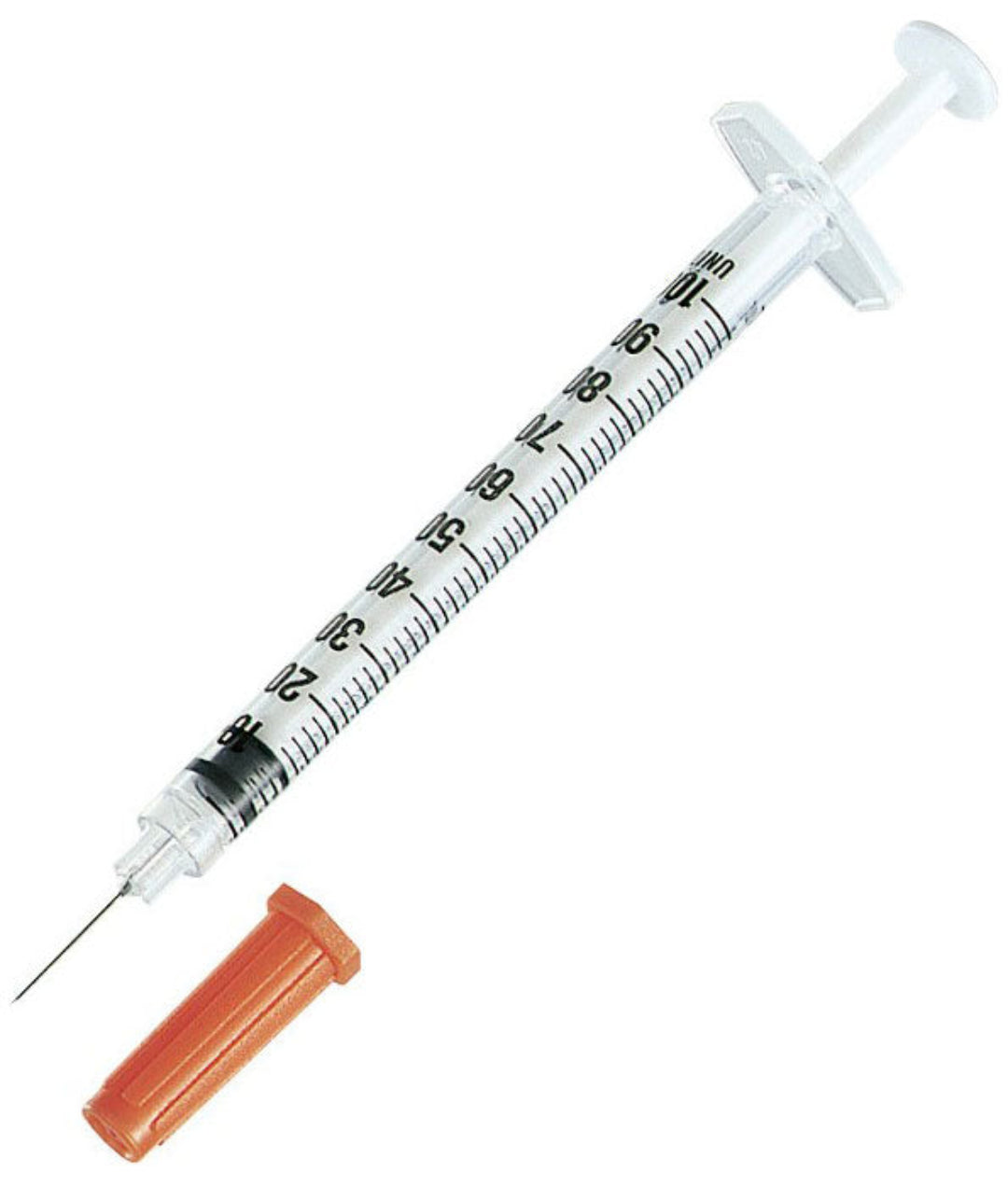 Medical syringe with a white background