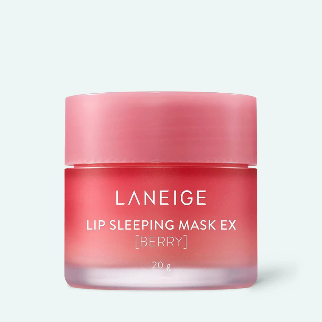 Laneige Lip Sleeping Mask EX Berry jar on a light gray background