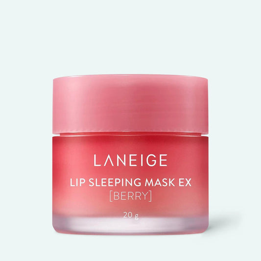 Laneige Lip Sleeping Mask EX Berry jar on a light gray background