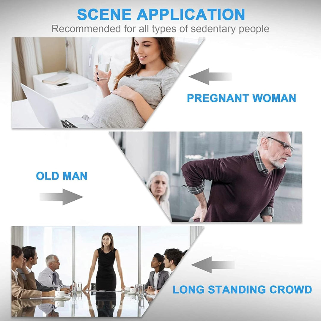 Promotional graphic for a product or service targeting pregnant women, elderly individuals, and long-standing crowds.