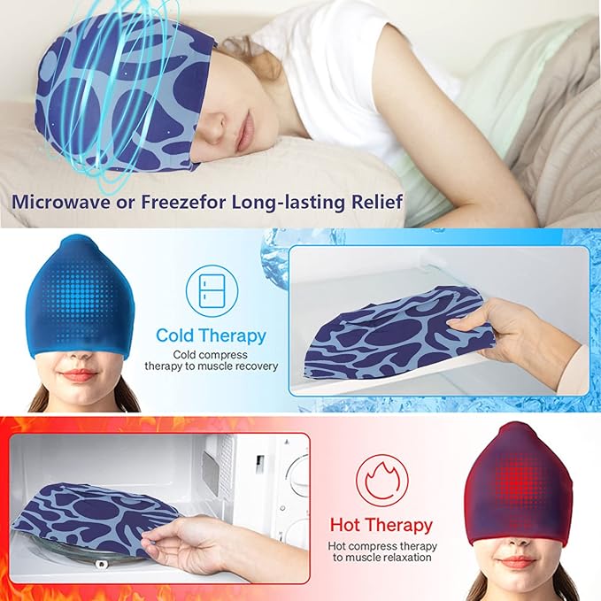Migraine Relief Cap – Hot & Cold Gel Head Wrap for Headaches, Puffy Eyes, Sinus & Stress Relief