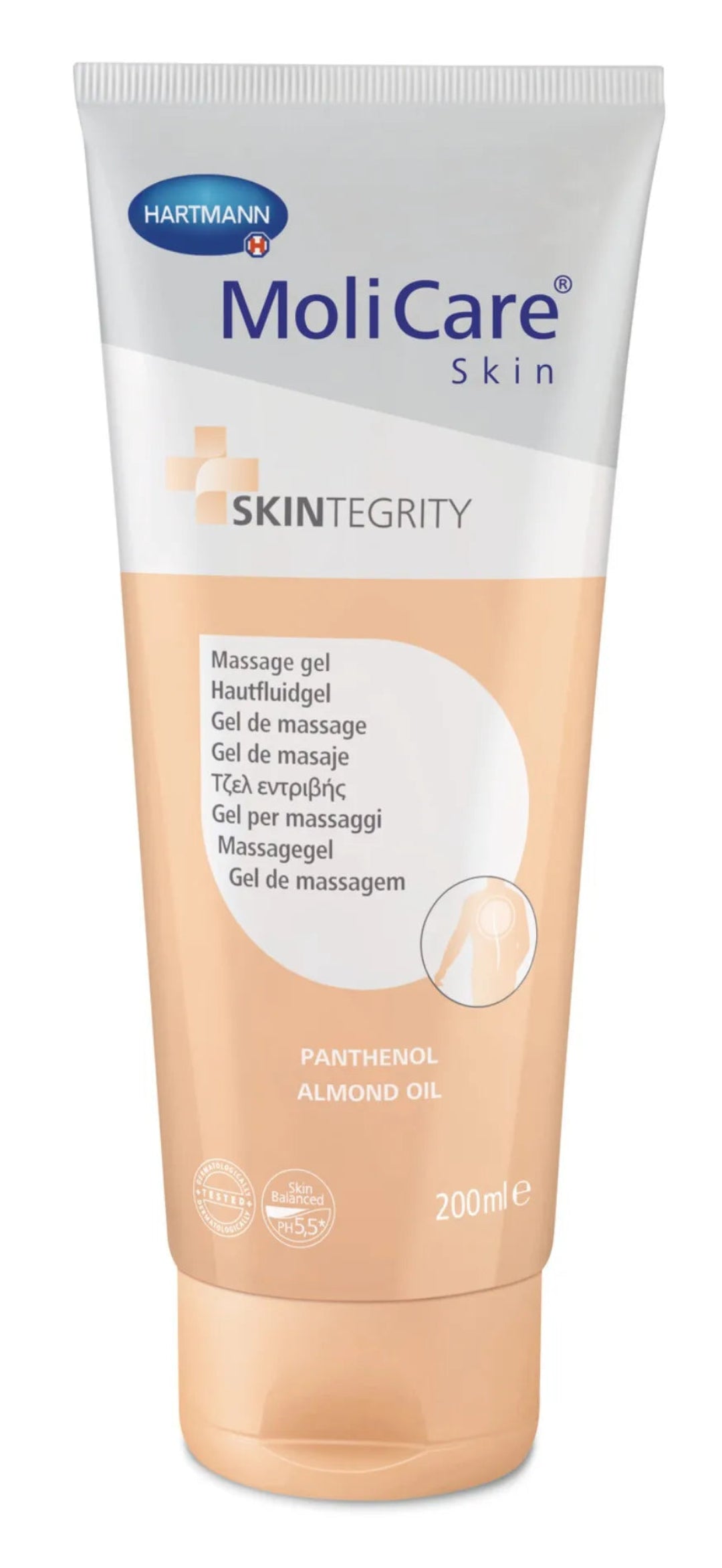 MoliCare Skin massage gel tube on a white background