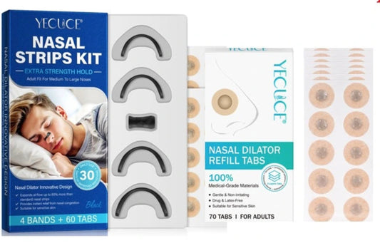 YECUCE nasal strips kit with nasal strips, refill tabs, and packaging.