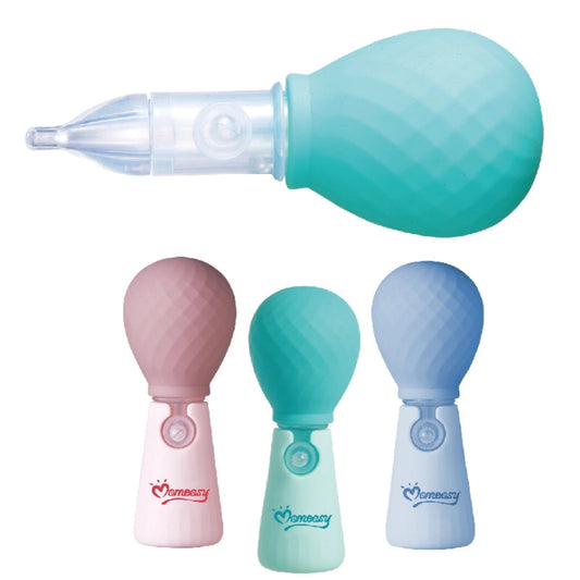 Set of nasal aspirators in pink, green, and blue for babies