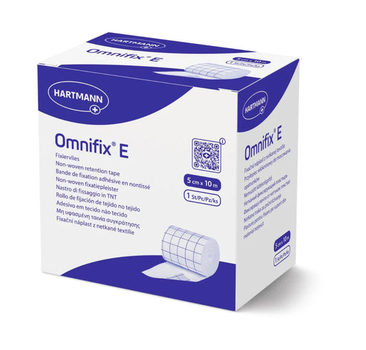 Box of Hartmann Omnifix E medical tape on a white background