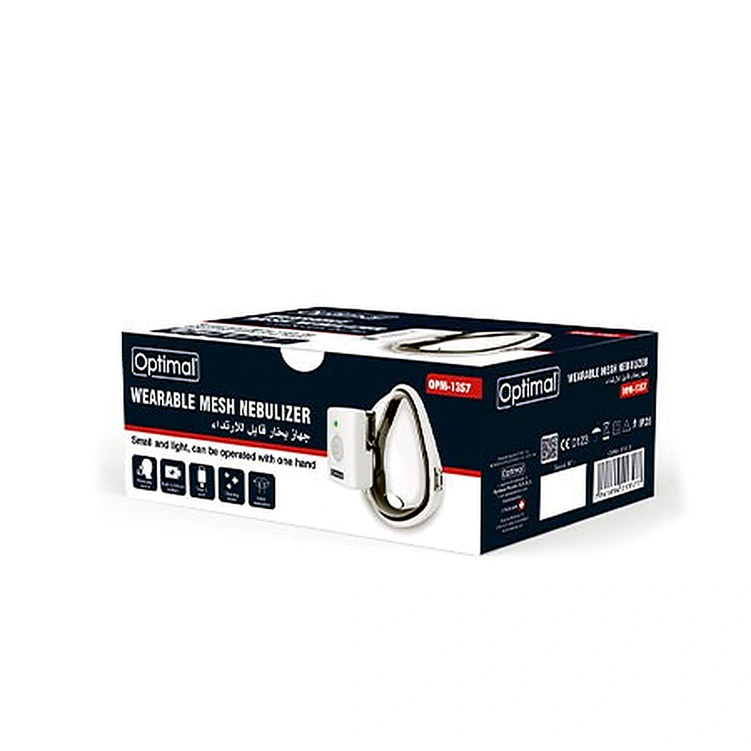 Optimal Wearable Mesh Nebulizer packaging on a white background
