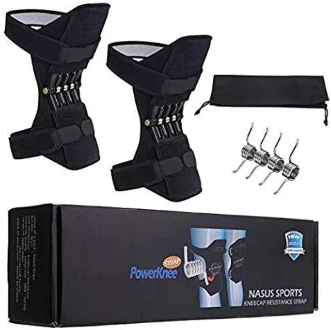 PowerKnee nasus sports knee cap resistance strap set with packaging on a white background